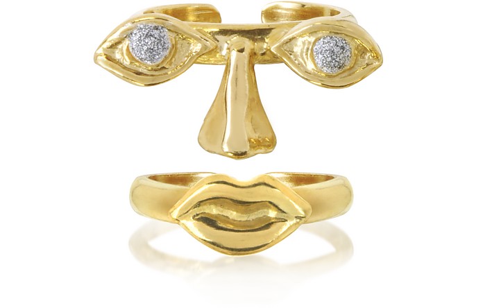 Face 9K Gold Midi Ring Two Pieces w/Eyes/Nose and Mouth - Bernard Delettrez / xi[ fgY
