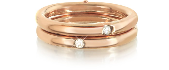 9K Pink Gold Double Secret Ring w/Diamonds - Bernard Delettrez / xi[ fgY