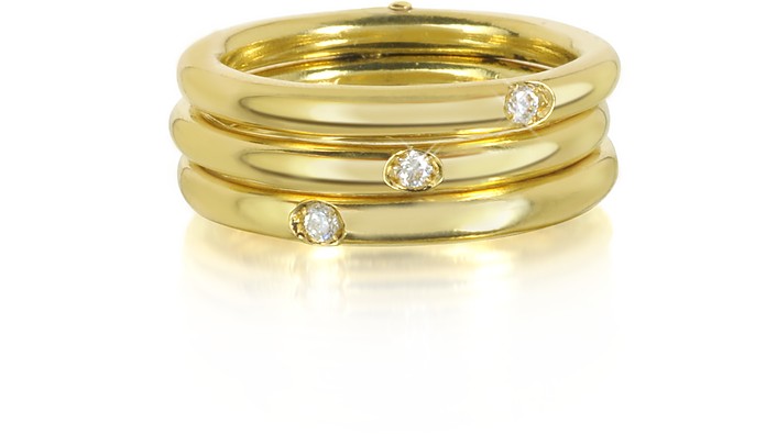 Anello Triplo in Oro Giallo 18 ct e Diamanti - Bernard Delettrez