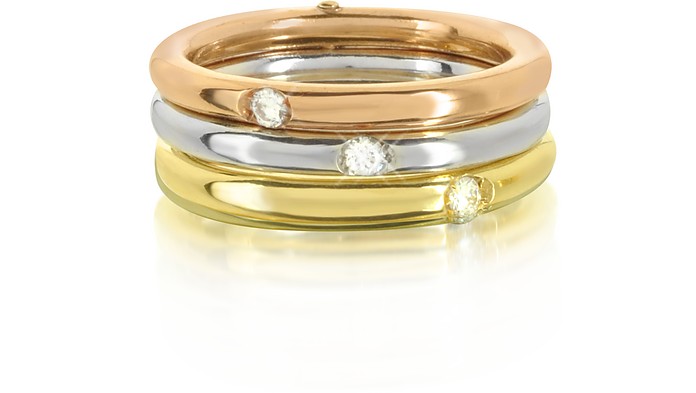 Anello Triplo in Oro Giallo, Bianco e Rosa 18 ct e Diamanti - Bernard Delettrez