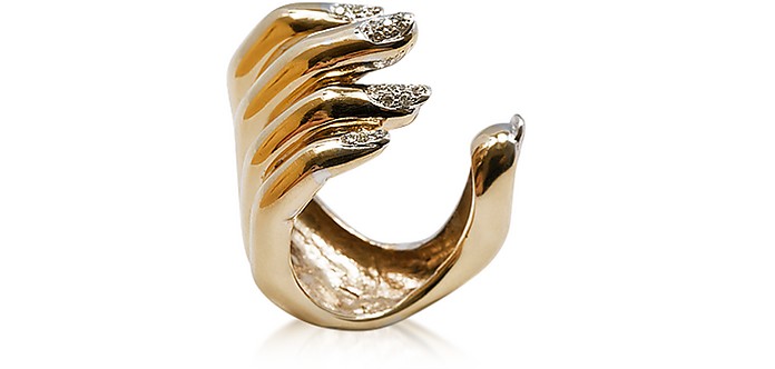 Open Hand Gold Ring w/ Pavé Diamonds Nails - Bernard Delettrez
