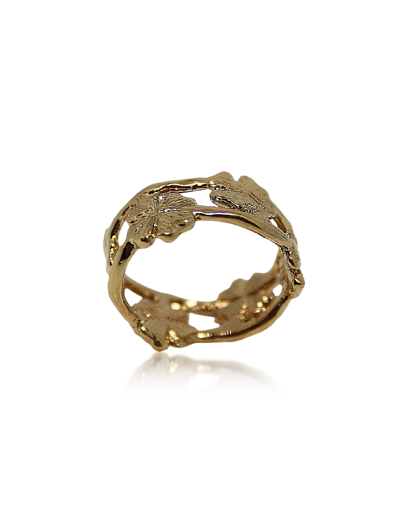 Bernard Delettrez Designer Rings Bronze Band Ring W/ Four-leaf Clovers In Doré