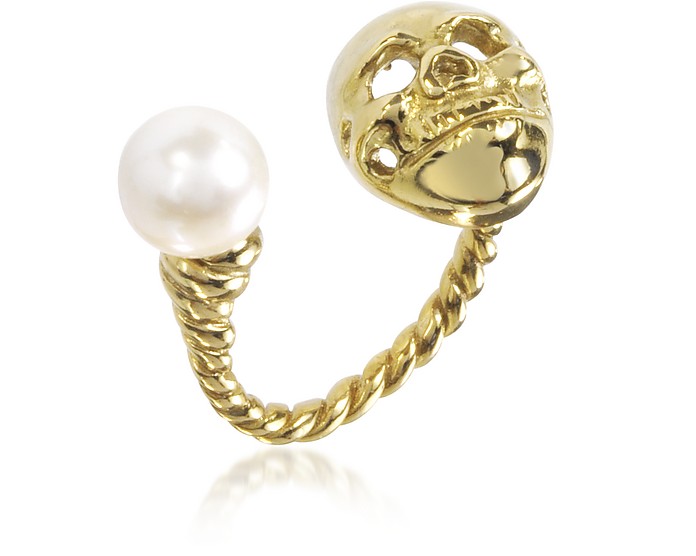 Ring Skull mit Perle in Bronze - Bernard Delettrez