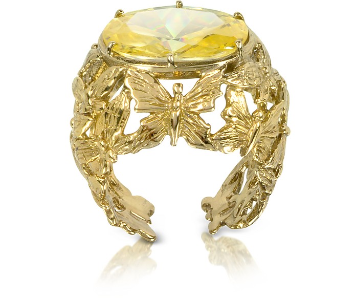Bronze Dome Ring mit Schmetterlingen und gelbem Zirkon - Bernard Delettrez