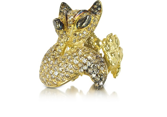 Gold and Cognac Diamonds Fox Ring - Bernard Delettrez
