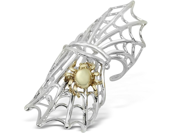 Spiderweb Silver and Bronze Articulated Ring - Bernard Delettrez