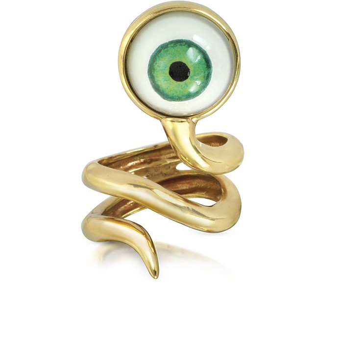 Schlange und grünes Auge - Ring aus Bronze - Bernard Delettrez