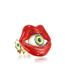 Roter Mund und Grüne Augen- Ring aus Bronze