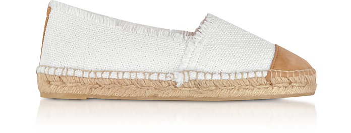 Kampala White Canvas and Natural Suede Flat Espadrilles - Castaner