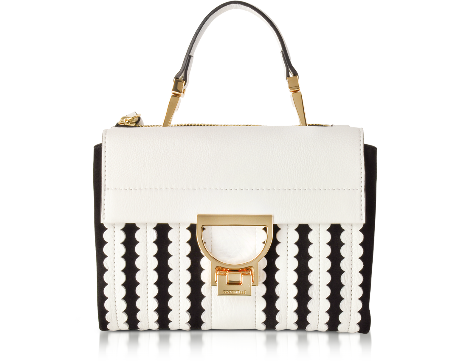 Coccinelle Arlettis Merletto White Pebbled Leather and Black Suede Mini ...