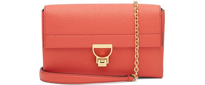 Coral Red Grainy Leather Arlettis Chain Shoulder Bag - Coccinelle
