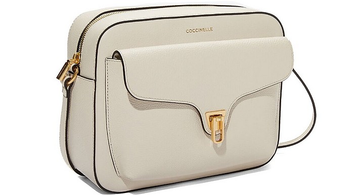 Coccinelle Beige Beat Soft Grainy Leather Medium Camera Bag at FORZIERI