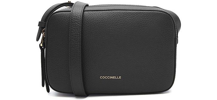 Black Double Compartment Grained Leather Lea Crossbody Bag - Coccinelle