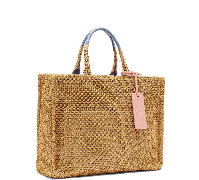 Coccinelle Never Without Straw and Blue Leather Tote Bag at FORZIERI