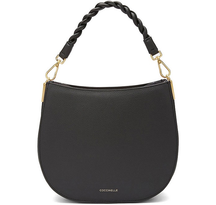 Black Leather Arpege Hobo Bag w/Woven Strap - Coccinelle