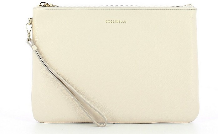 Ivory Leather Envelope Large Cosmetic Case - Coccinelle