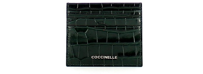 Green Croco Embossed Leather Women's Credit Card Holder - Coccinelle
