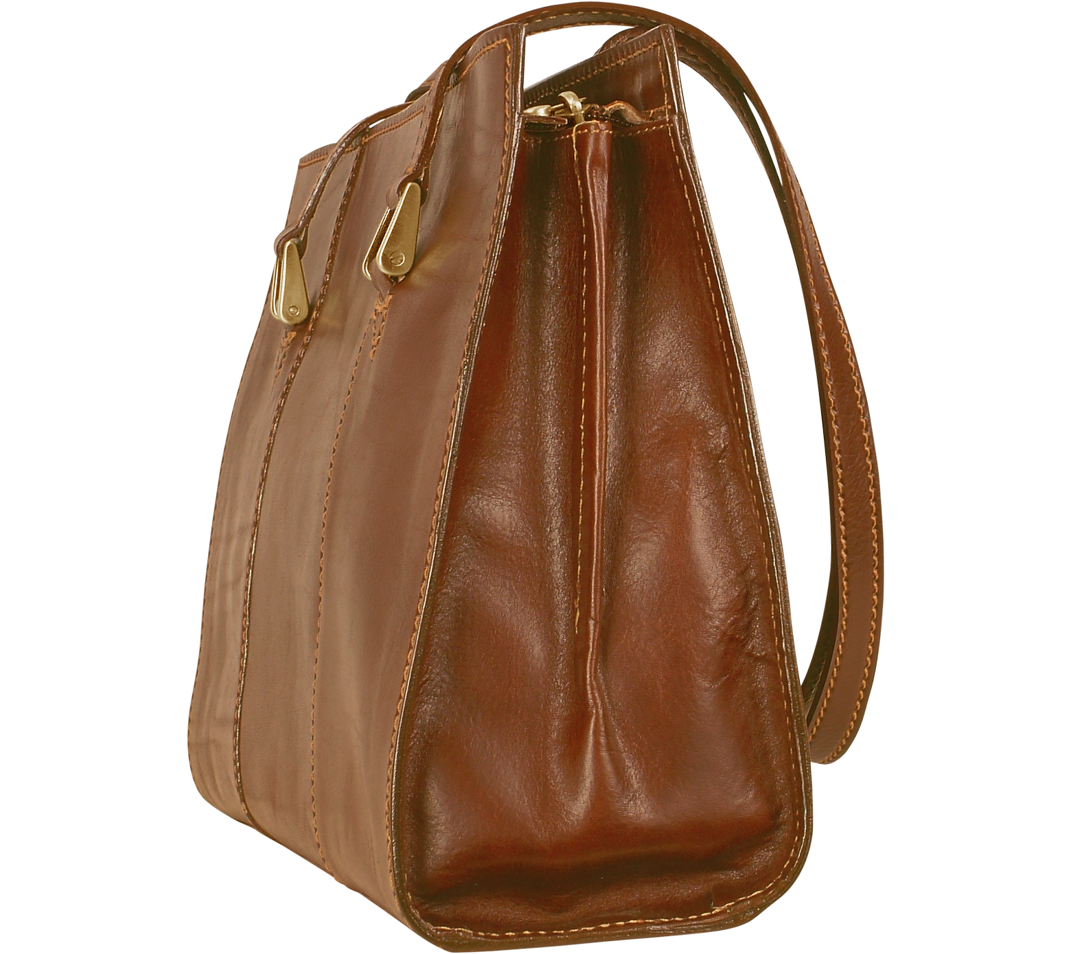 Chiarugi Handmade Brown Genuine Italian Leather Zip Satchel Bag at FORZIERI