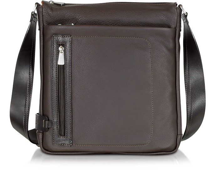 Dark Brown Leather Vertical Crossbody Bag - Chiarugi