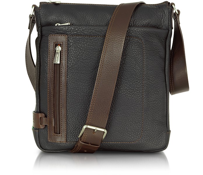 Black and Brown Leather Vertical Messenger - Chiarugi