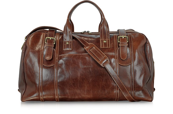 Large Brown Italian Leather Holdall Bag Travel Bag - Chiarugi