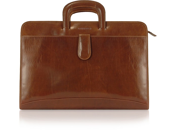 Handmade Brown Genuine Italian Leather Portfolio Briefcase - Chiarugi
