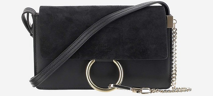 Black Smooth Leather and Suede Faye Shoulder Bag - Chloé