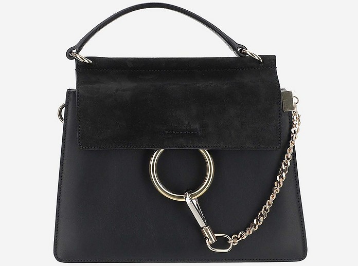 Black Smooth Leather and Suede Faye Top-Handle Bag - Chloé
