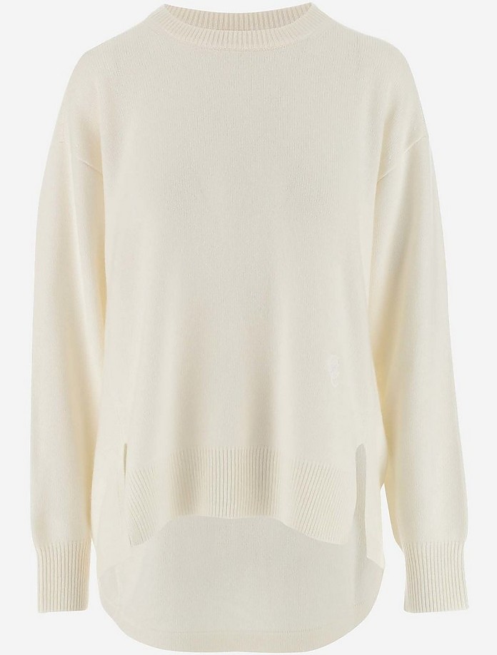 White Fine Wool Women's Crewneck Sweater - Chloé