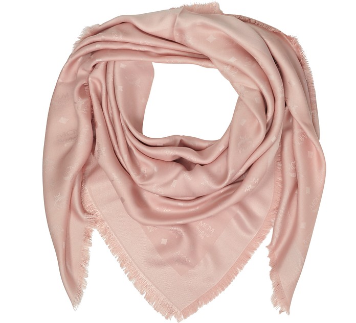 Pink Signature Jacquard Wool and Silk Wrap - MCM