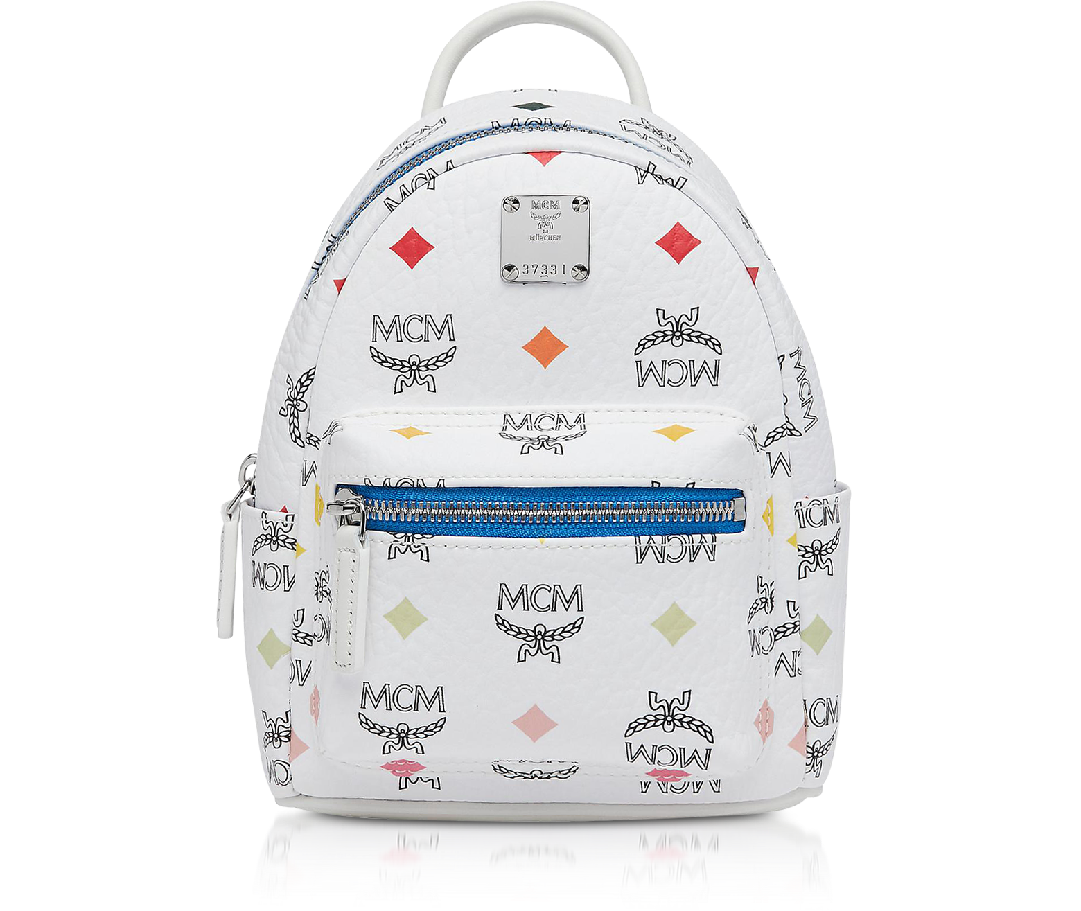 MCM Stark Backpack White Visetos T Blue in Coated Canvas with Silver-tone -  US