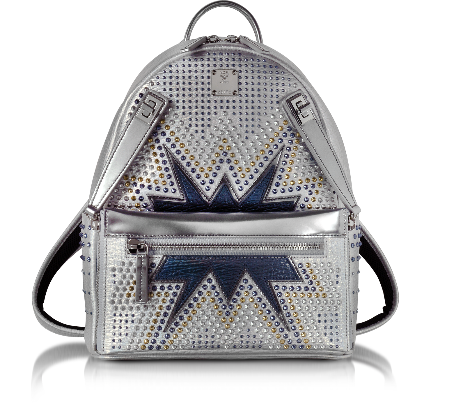 MCM White Flake Small Dual Stark Cyber Studs Backpack at FORZIERI