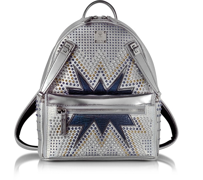 MCM White Flake Small Dual Stark Cyber Studs Backpack at FORZIERI