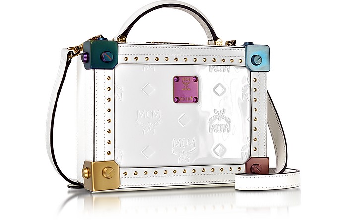 MCM Berlin White Patent Leather Small Crossbody Bag at FORZIERI