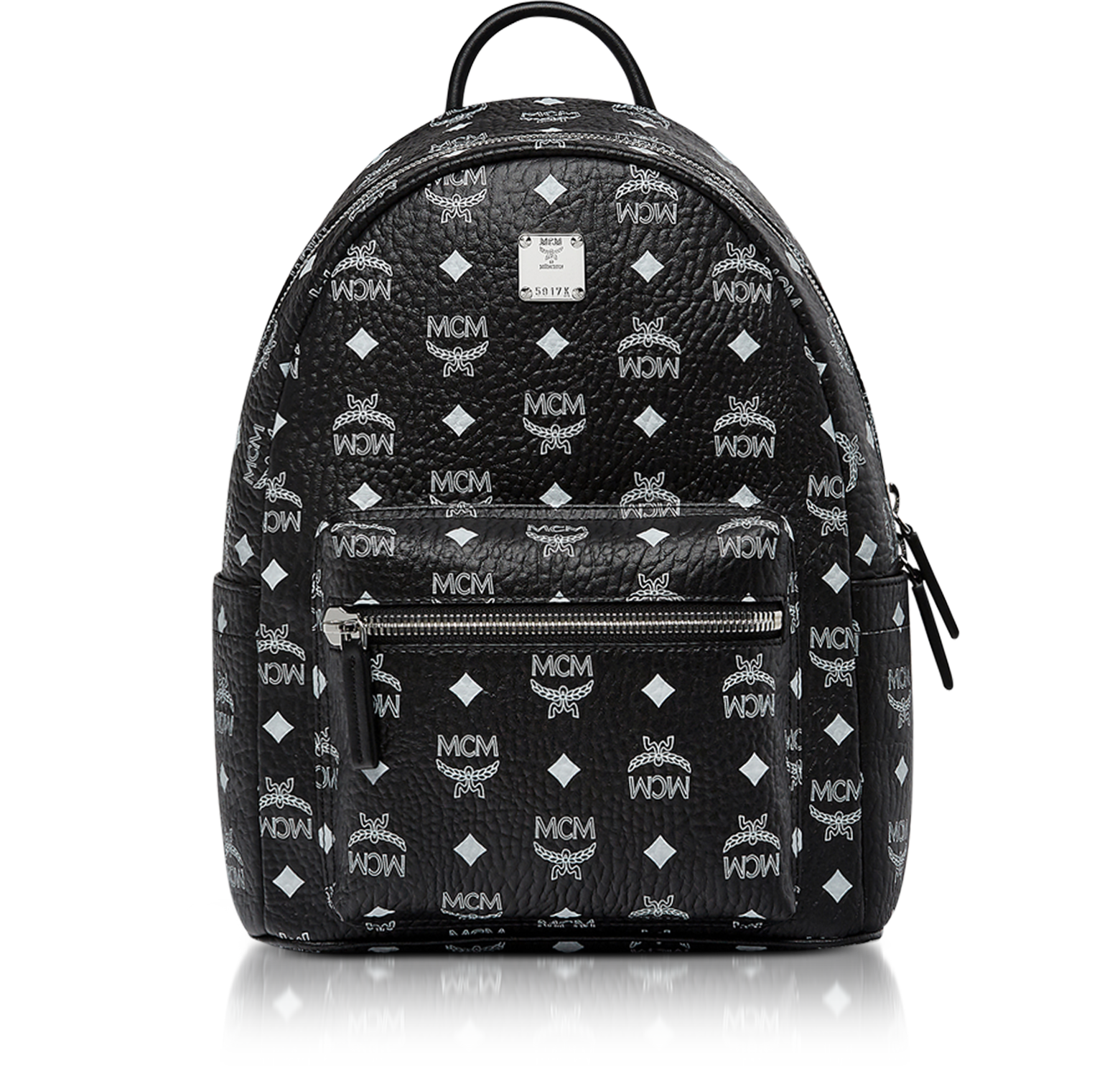 MCM Small Black and White Logo Visetos Stark Backpack at FORZIERI