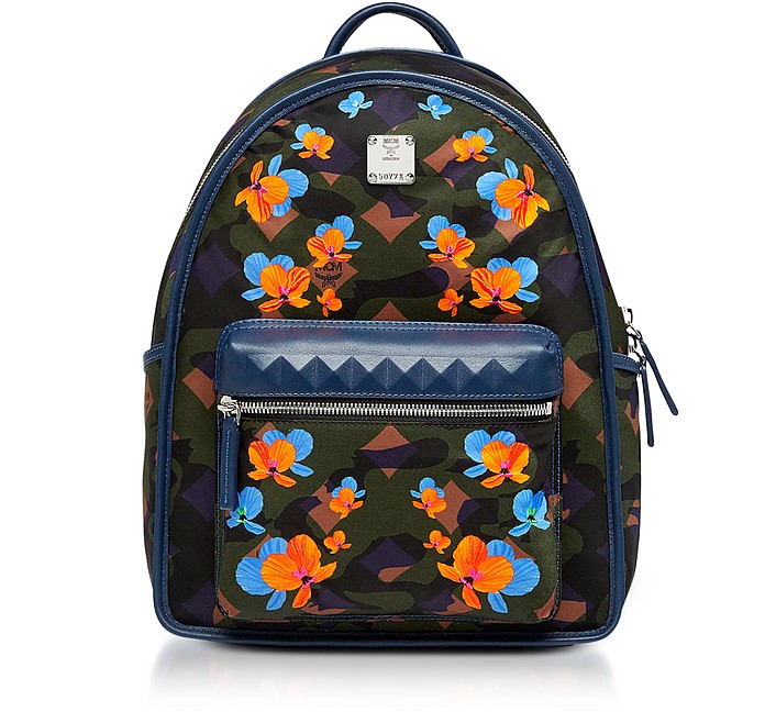 Dieter Loden Green Floral Camo Print Nylon Small Backpack - MCM