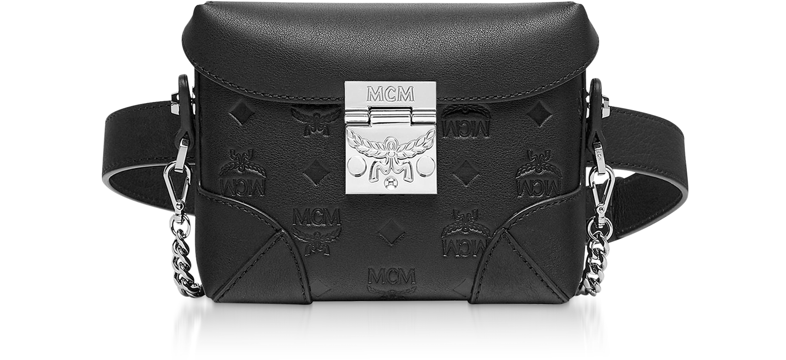 MCM Black Monogram Leather Soft Berlin Belt Bag at FORZIERI
