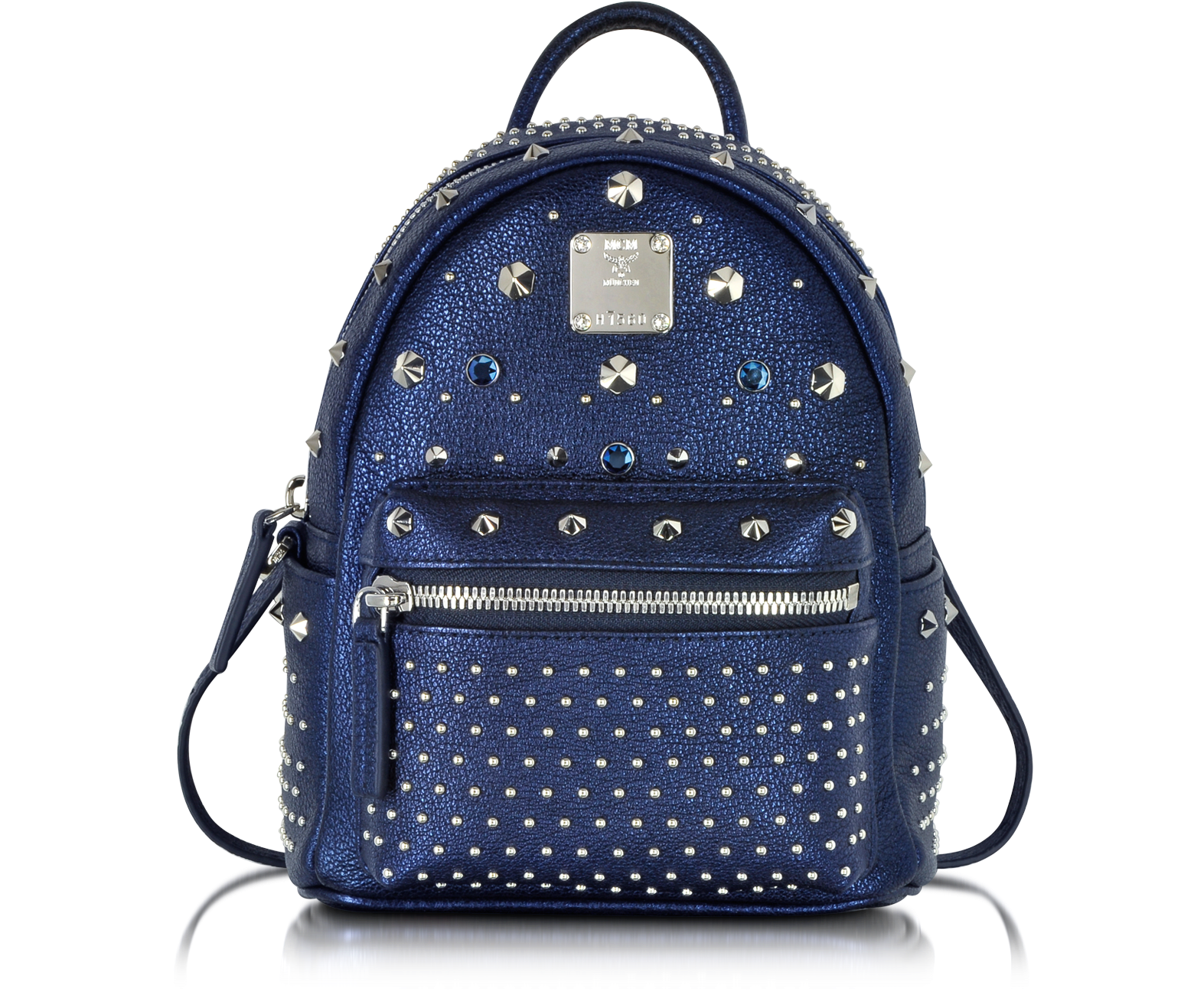 MCM Stark Special Metallic Navy Leather X-Mini Backpack at FORZIERI
