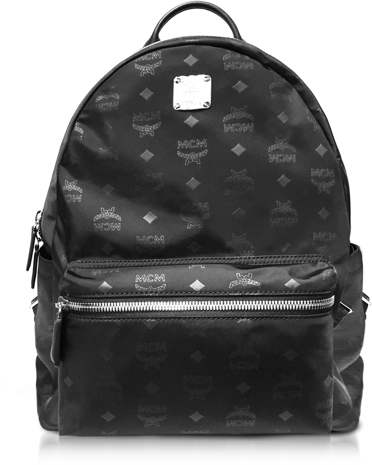 MCM Black Dieter Monogrammed Nylon Medium Backpack at FORZIERI