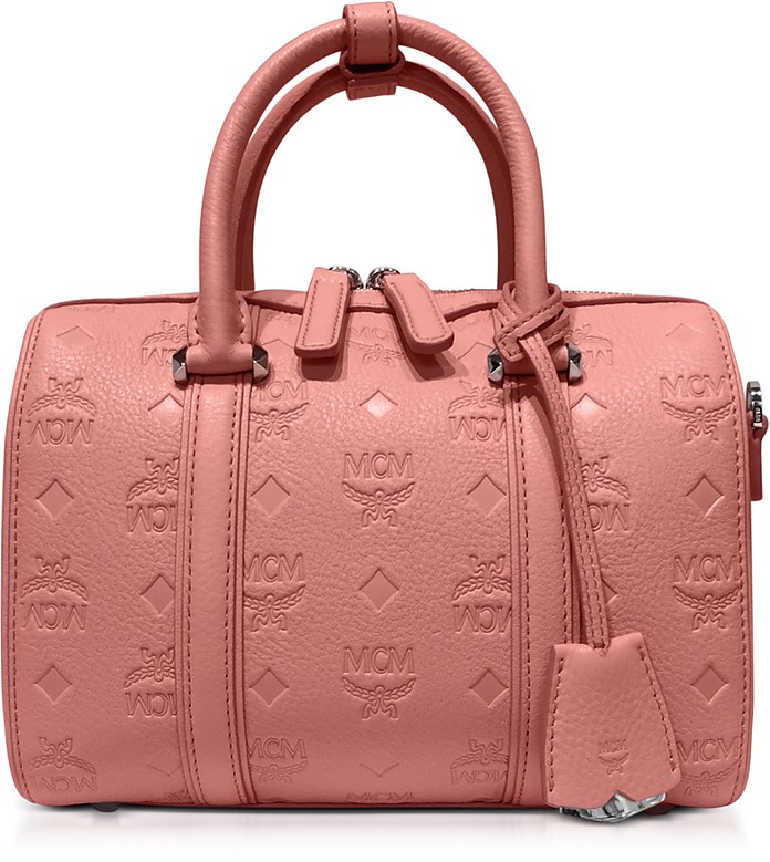 Small Pink Blush Signature Monogrammed Leather Boston Bag - MCM / GV[G