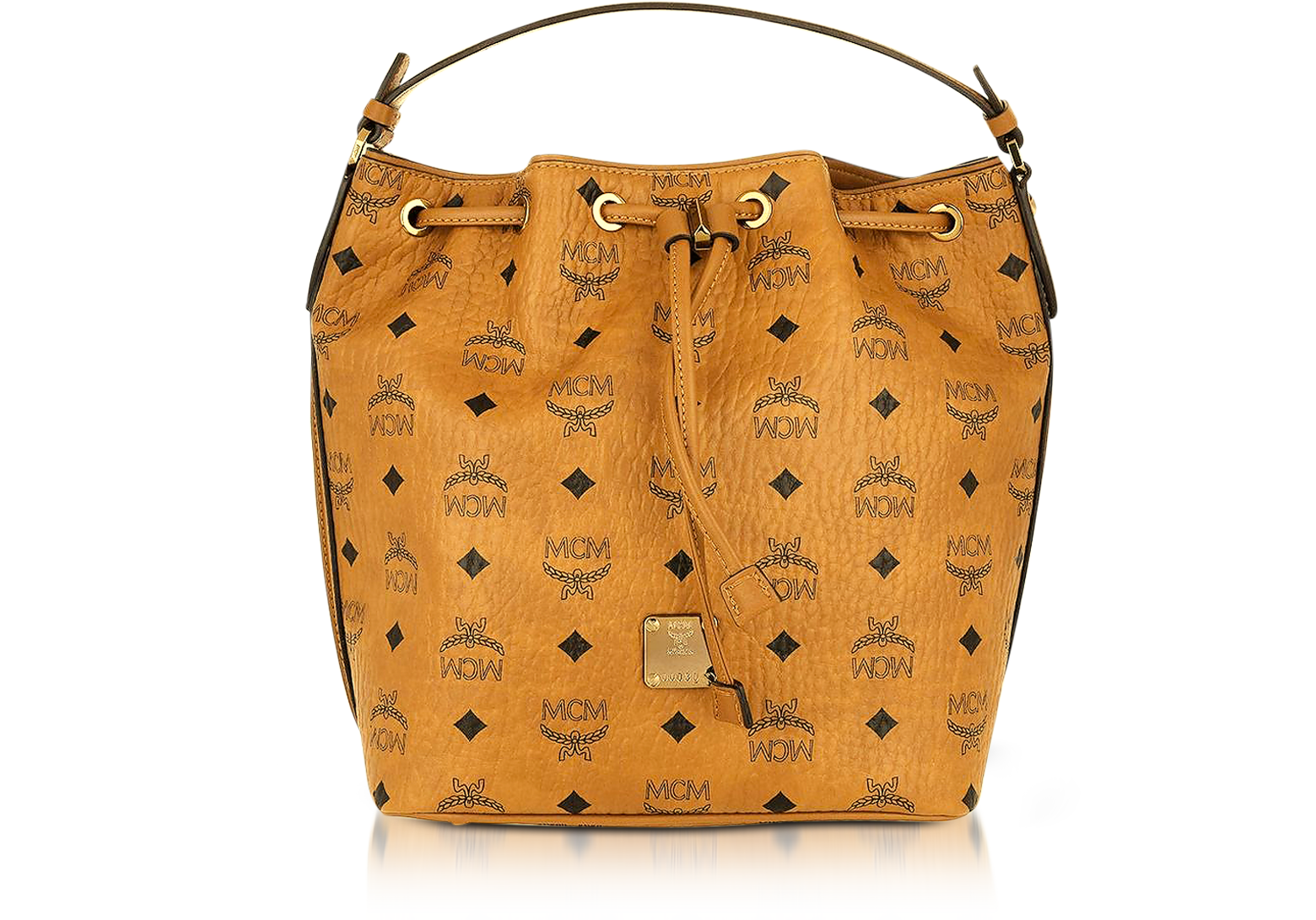 Authentic MCM Cognac Visetos Drawstring Bucket Bag. - Depop