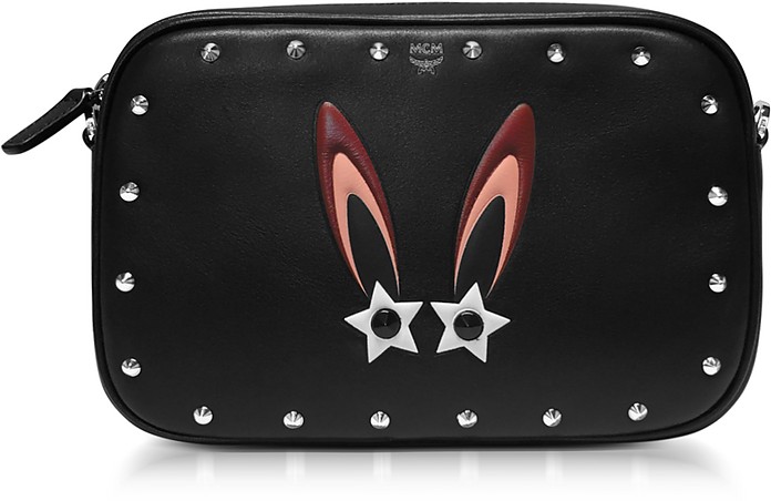 Black Star Bunny Motif Mini Crossbody Bag w/Zip - MCM