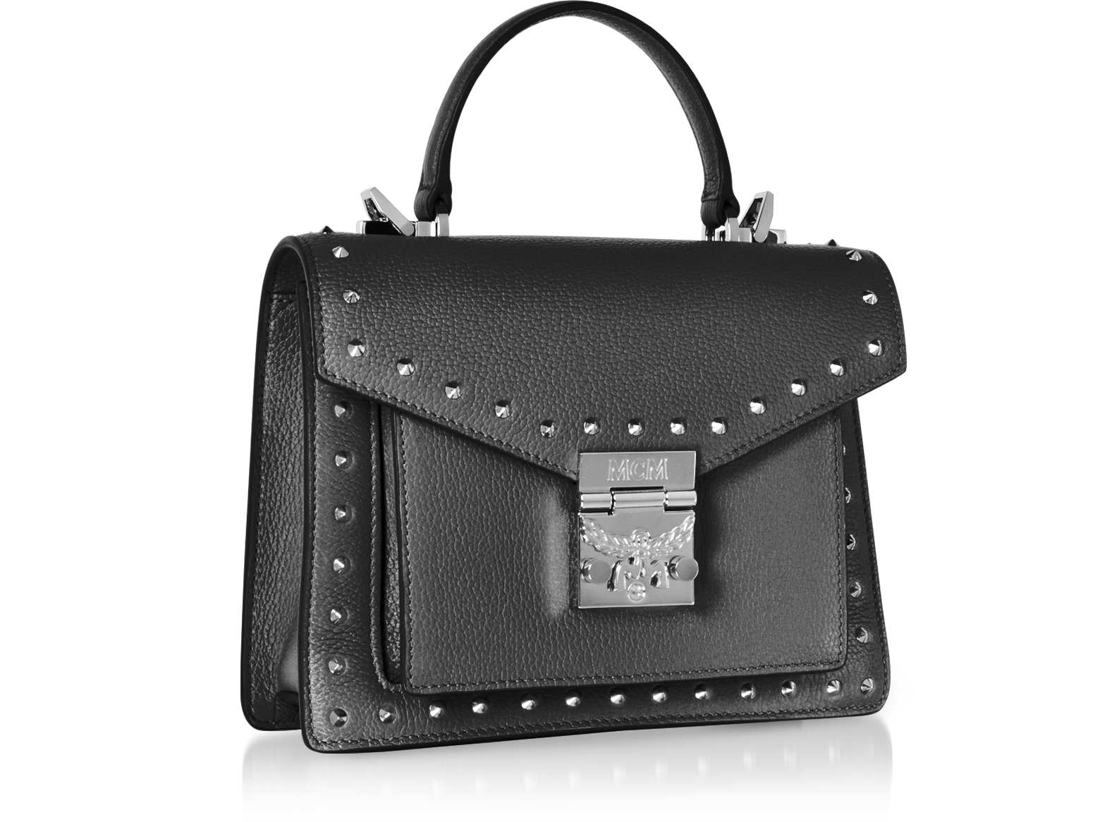 MCM Black Leather Patricia Studded Top Handle Bag