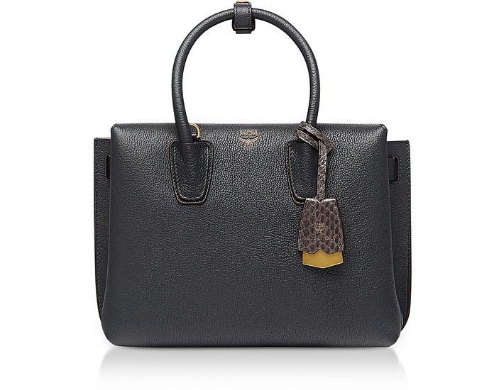 Phantom Gray Grained Leather Milla Small Tote - MCM