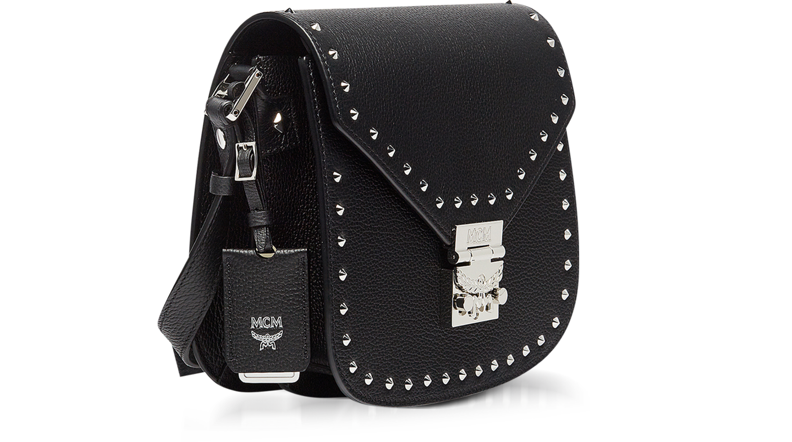MCM Black Leather Studded Flap Shoulder Bag at 1stDibs  black leather  studded bag, black leather studded purse, mcm black leather shoulder bag