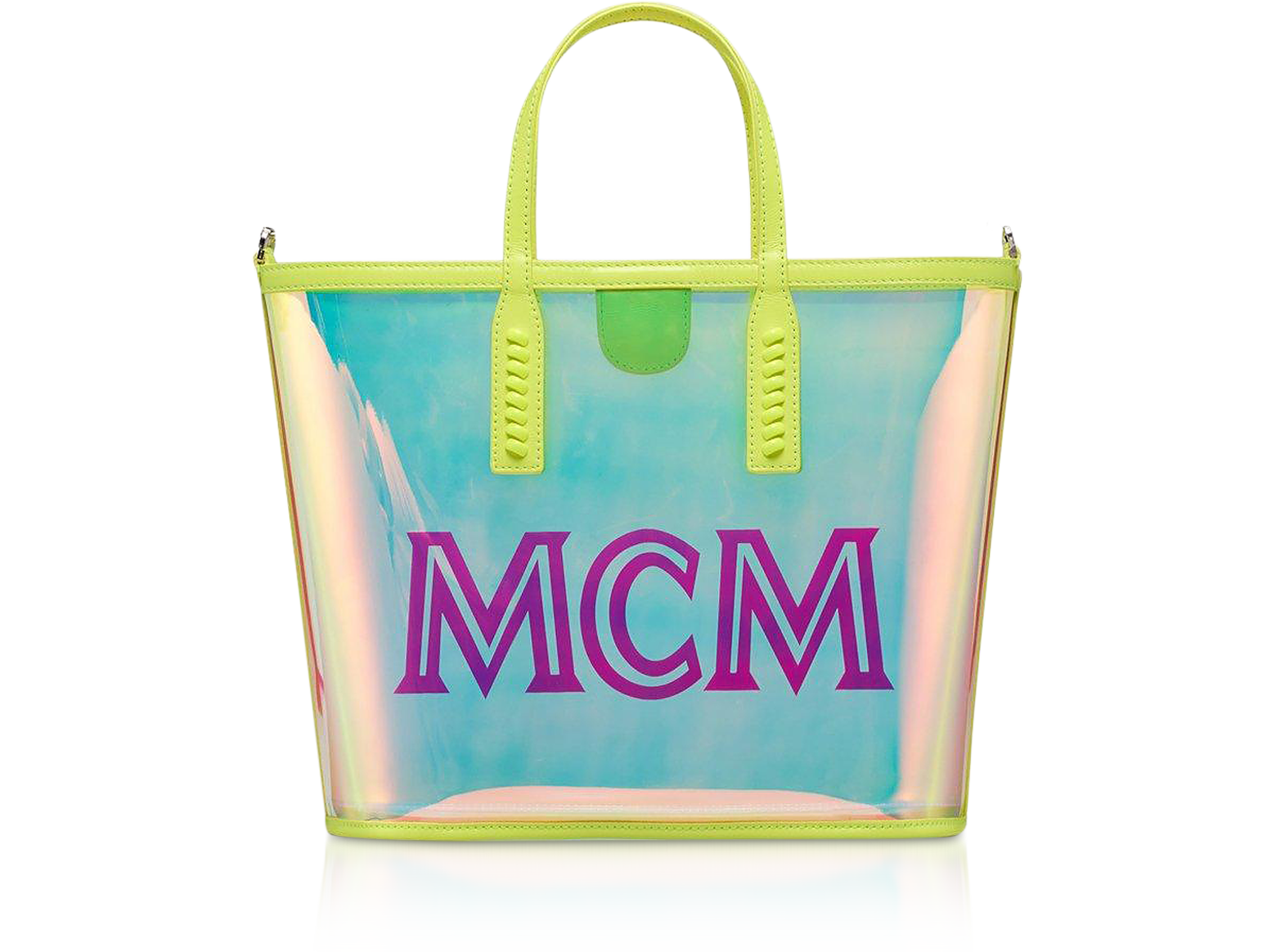 MCM Neon Pink Hologram Medium Flo Shopping Bag at FORZIERI
