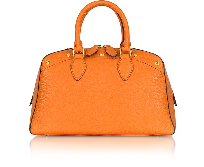 MCM Orange First Lady - Small Leather Boston Bag at FORZIERI