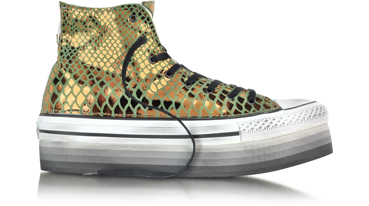 Converse Limited Edition Green Snake Printed Canvas Platform Sneaker 4.5 UK  at FORZIERI