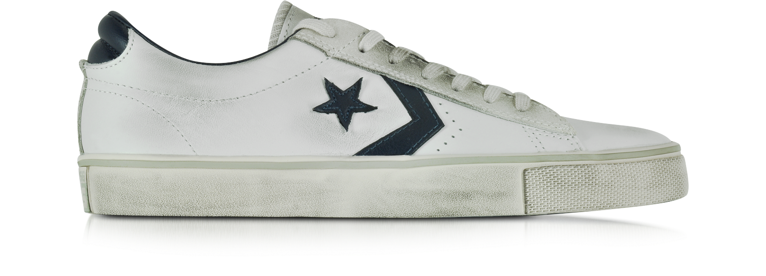 Converse Limited Edition Pro Leather Vulc Ox White and Navy Blue Distressed  Leather Unisex Sneaker 3.5 (5 WOMENS US | 3 UK | 35.5 EU) at FORZIERI