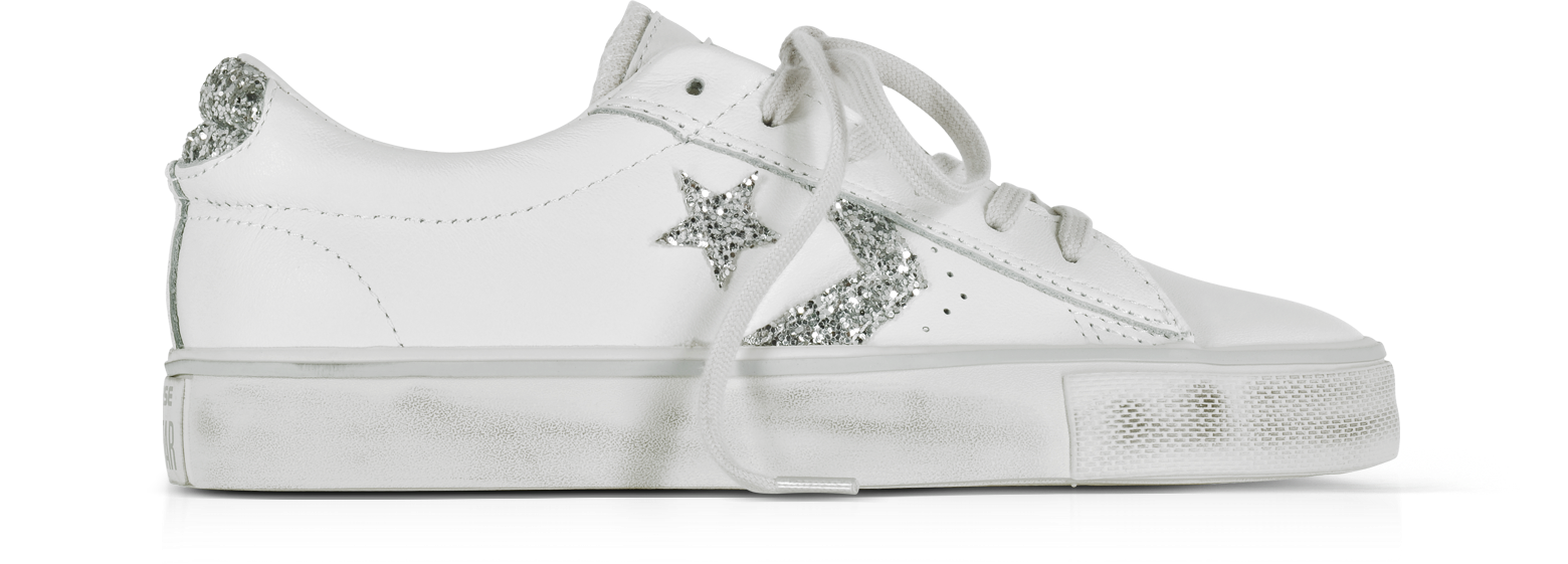 Converse Limited Edition Pro Leather Vulc Ox Distressed Leather Sneakers w/Silver  Glitter Star 5.5 WOMENS US | 3.5 UK | 36 EU at FORZIERI